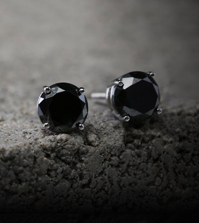 MEN'S BLACK DIAMOND STUD EARRINGS