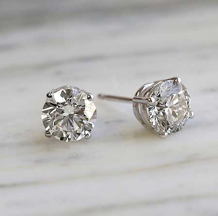 Lab Grown Diamond Stud Earrings Round 1.00 ct. tw. (0.50ct. each ear) F, VS 14k White Gold 4-Prong Basket