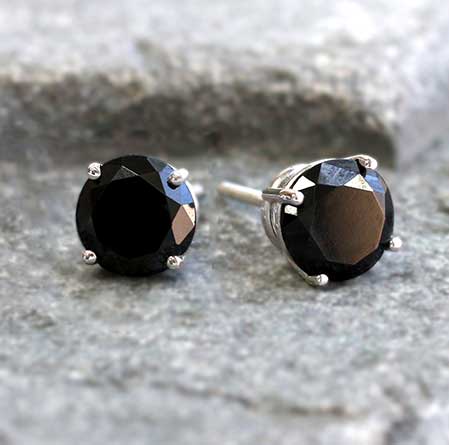 14k White Gold 4-Prong Basket Round Black Diamond Stud Earrings 2.00 ct. tw.
