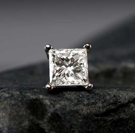 Natural Diamond Single Stud Earring Princess 0.50 ct. tw. (I-J, I1-I2) 14k White Gold 4-Prong Basket