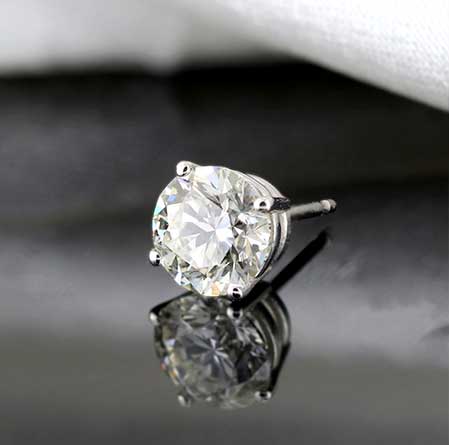 Natural Diamond Single Stud Earring Round 0.50 ct. tw. (H-I, SI1-SI2) 14k White Gold 4-Prong Basket