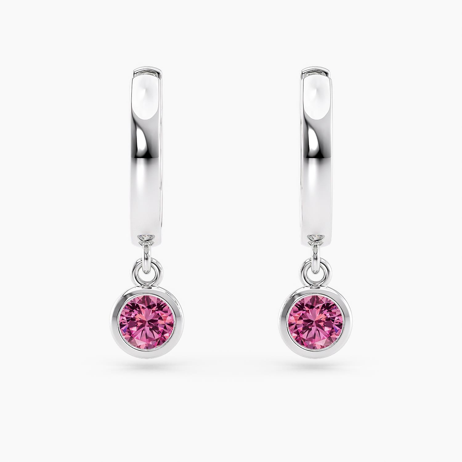 Petite Round Dangle Solitaire Pink Sapphire High Polish Hoop