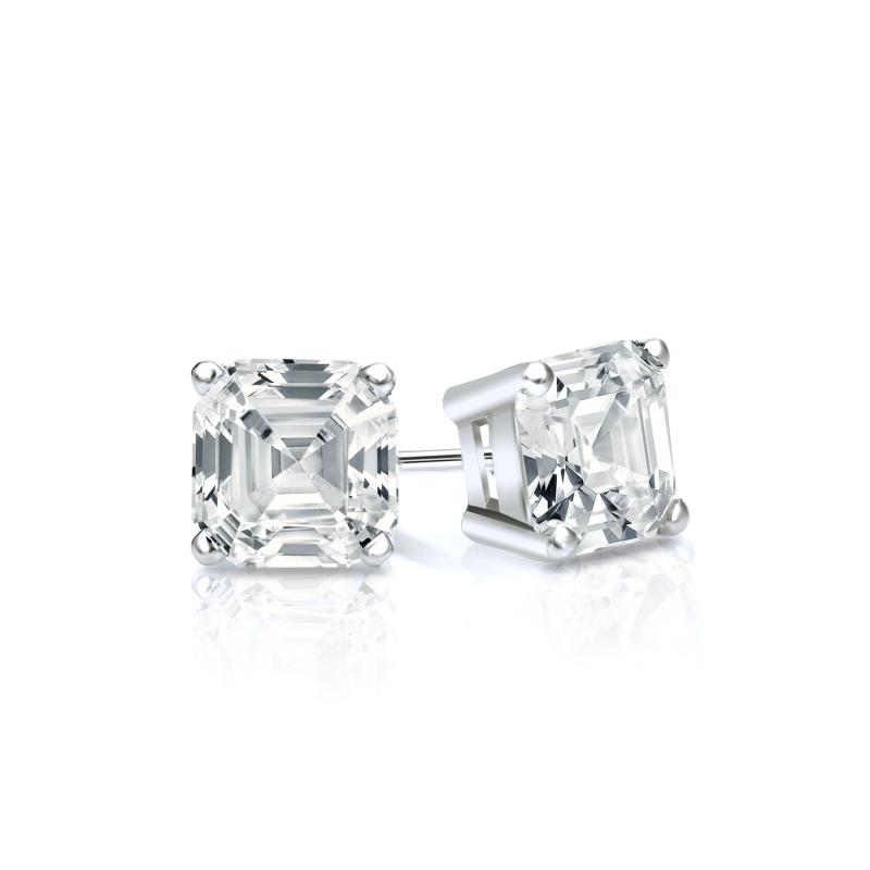 Natural Diamond Stud Earrings Asscher 0.50 ct. tw. (G-H, SI1) 14k White ...