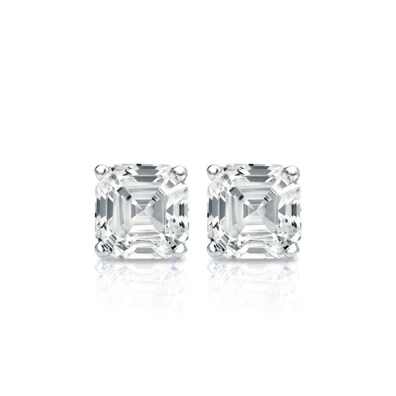 Natural Diamond Stud Earrings Asscher 0.50 ct. tw. (G-H, SI1) 14k White ...