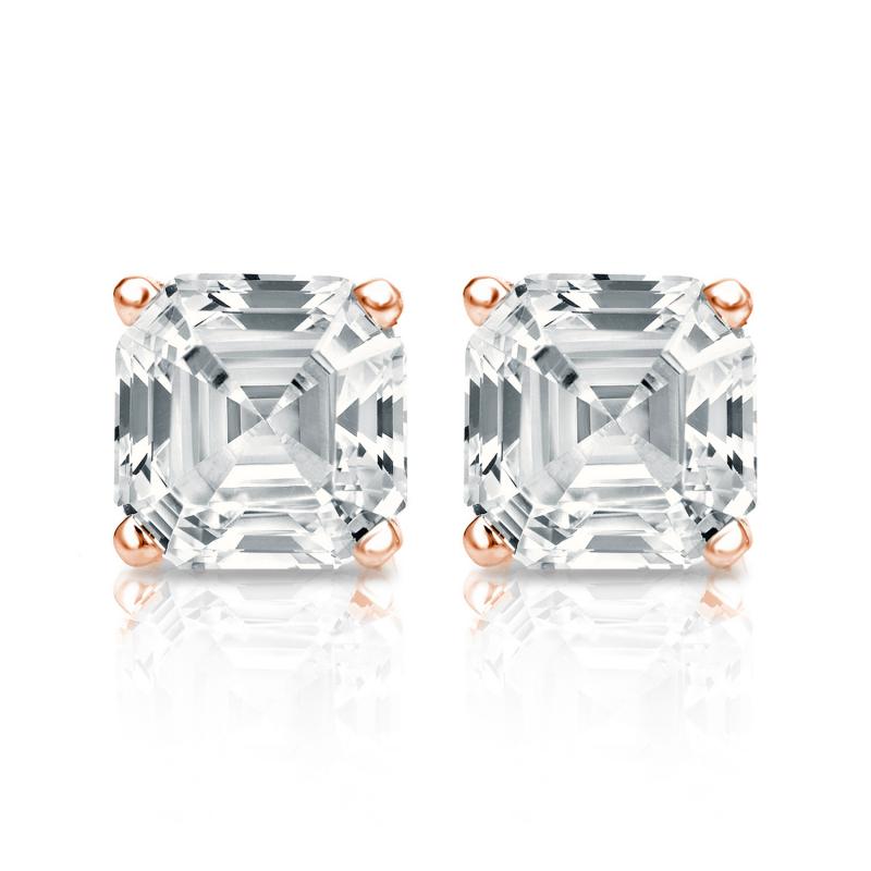 Natural Diamond Stud Earrings Asscher 1.50 ct. tw. (G-H, SI1) 14k Rose ...