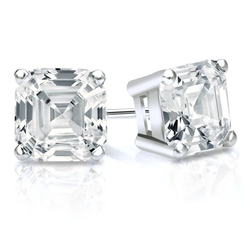 14k Yellow Gold 4.00 Ct./8mm Asscher Cut Diamond Stud top Earrings For Men & Women