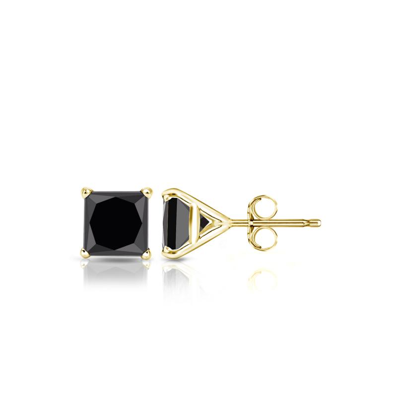 Certified 14k Yellow Gold 4Prong Martini PrincessCut Black Diamond