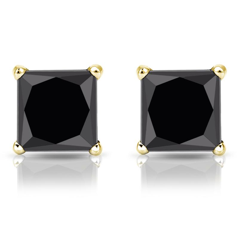 Certified 14k Yellow Gold 4Prong Martini PrincessCut Black Diamond