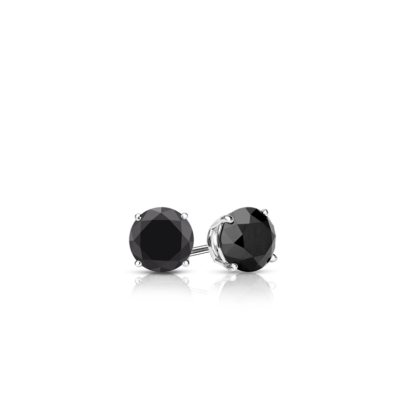 Certified 14k White Gold 4-Prong Basket Round Black Diamond Stud ...