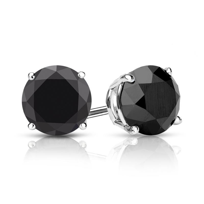 沖縄・離島除く全国届 Carat TW Round Black Diamond Stud Earrings in 14k White Gold  4-Prong