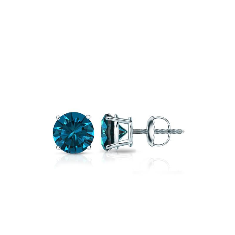 Boucle D'oreille Homme Diamant Bleu 0.55 Carats - Or Blanc 14K - Purity SI1-SI2 - Stud Unique Neuf Avec étiquettes