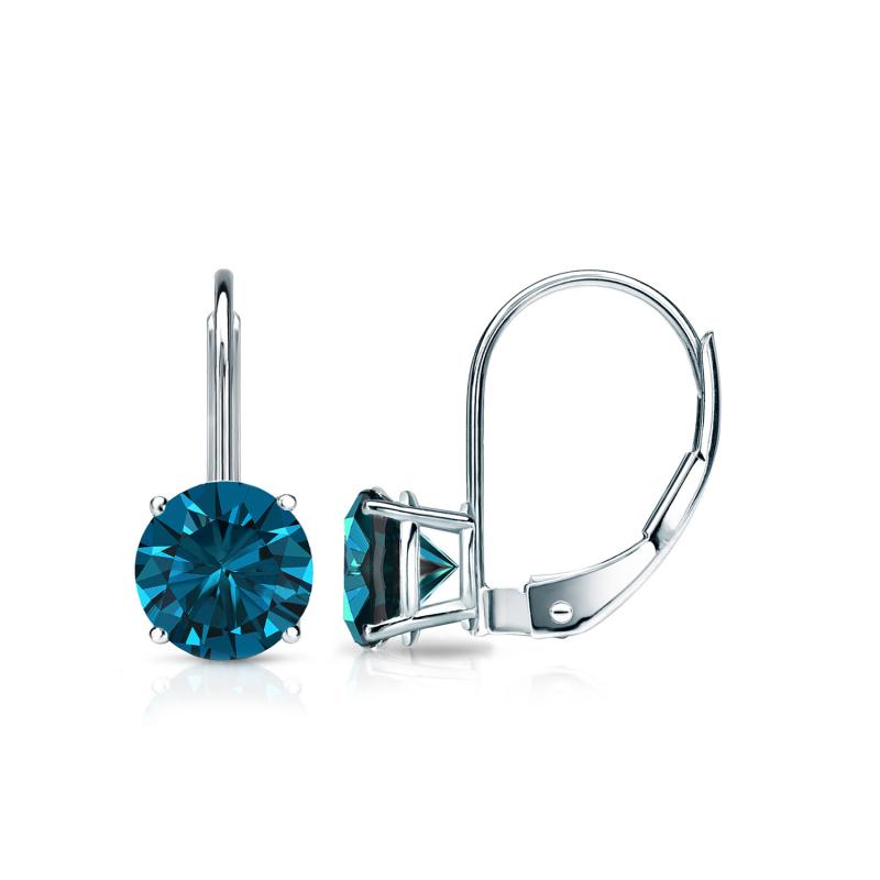 Certified 14k White Gold 4-Prong Basket Round Blue Diamond Stud ...