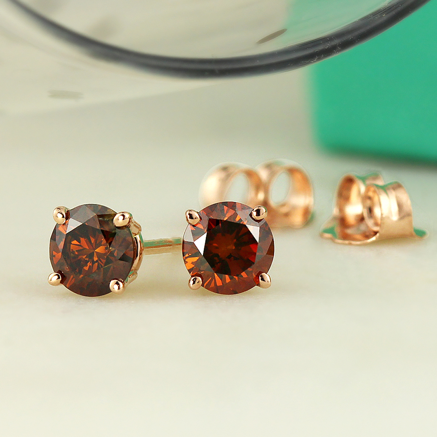 14k Yellow Gold 4Prong Basket Round Brown Diamond Stud Earrings 0.50