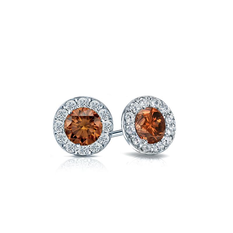 Certified 14k White Gold Halo Round Brown Diamond Stud Earrings 0.75 ct ...