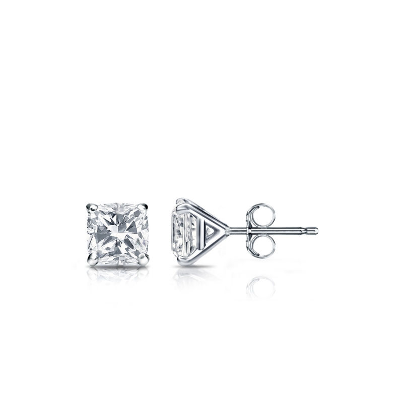 Natural Diamond Stud Earrings Cushion 0.50 ct. tw. (G-H, SI1) 18k White ...