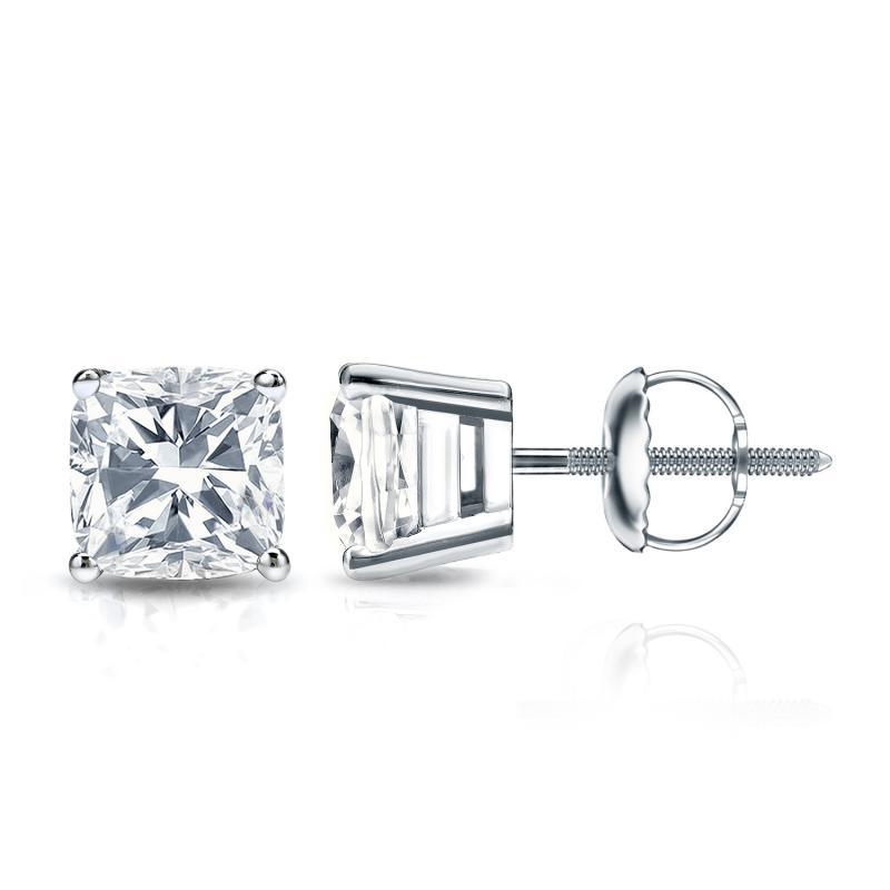 Natural Diamond Stud Earrings Cushion 2.00 ct. tw. (G-H, VS2) 14k White ...