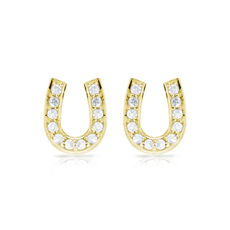 10k Yellow Gold Horseshoe Shaped Round-Cut Diamond Earrings 0.10 ct. tw ...