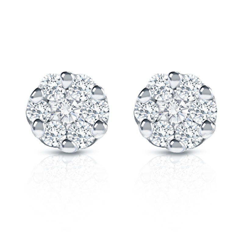 14k White Gold Prong-Set Cluster Petite Round Diamond Earring 0.25 ct ...