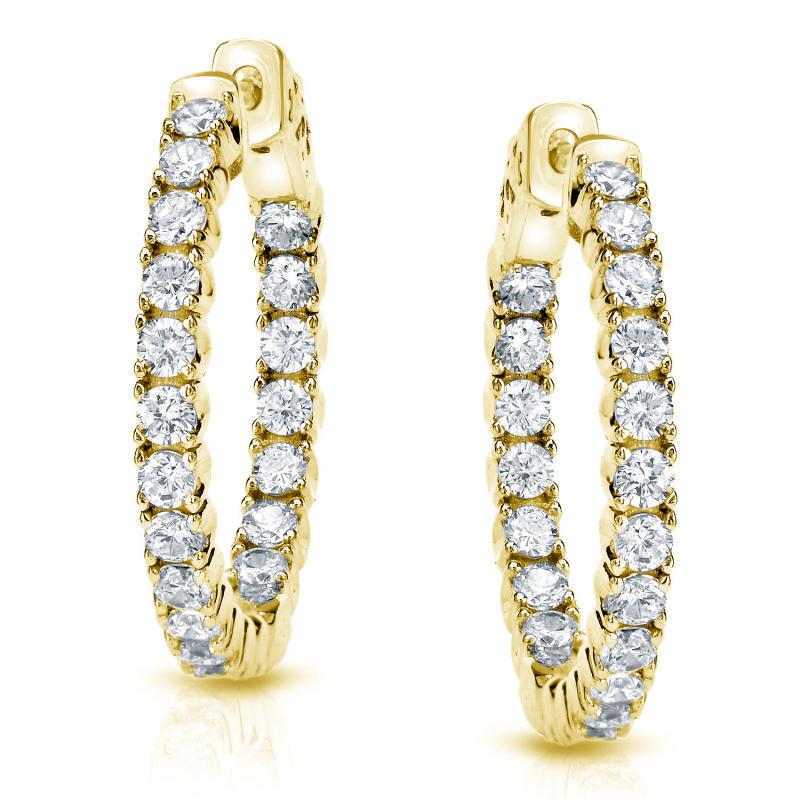 14k Yellow Gold Small Round Diamond Hoop Earrings 0.50 ct. tw. (H-I ...