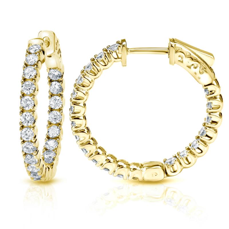 14k Yellow Gold Small Round Diamond Hoop Earrings 0.50 ct. tw. (H-I ...