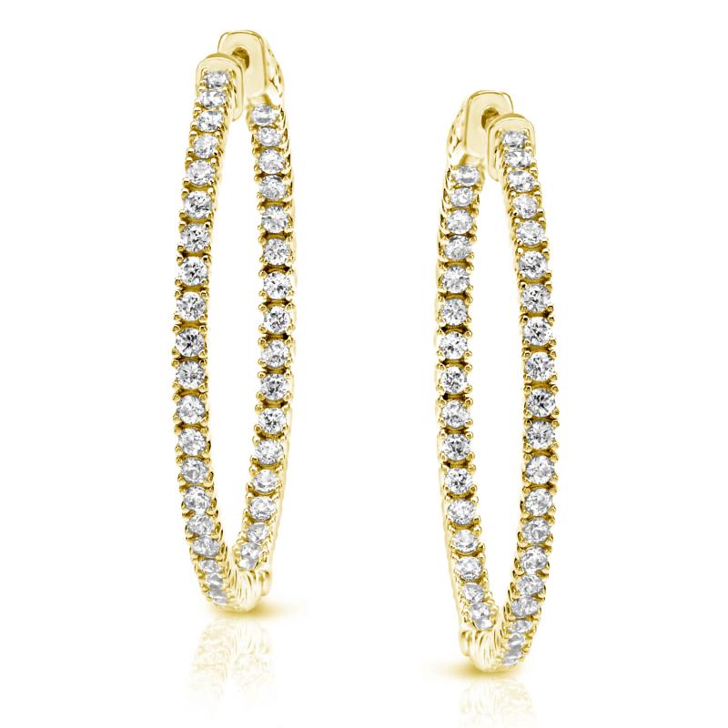 14k Yellow Gold Medium Round Diamond Hoop Earrings 1.60 ct. tw. (H-I ...
