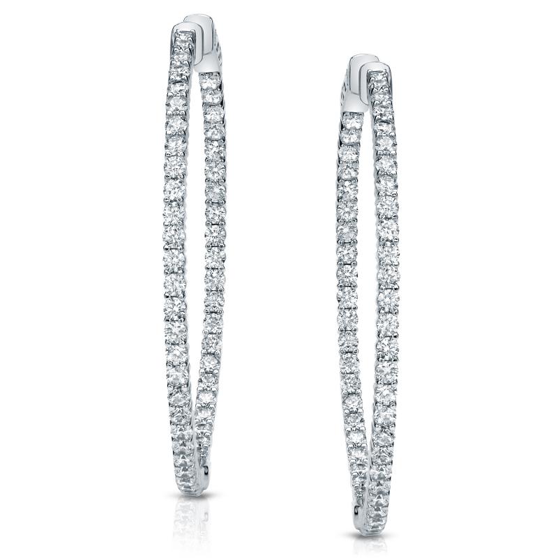14k White Gold Medium Round Diamond Hoop Earrings 3.00 ct. tw. (H-I ...