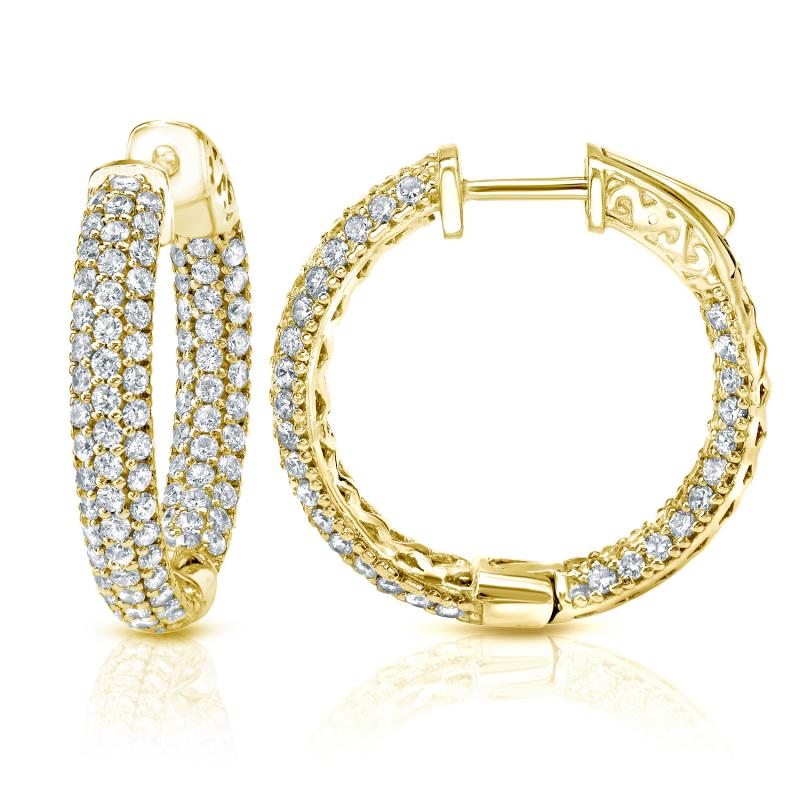 14k Yellow Gold Small Micro Pave Round Diamond Hoop Earrings 1 00 Ct