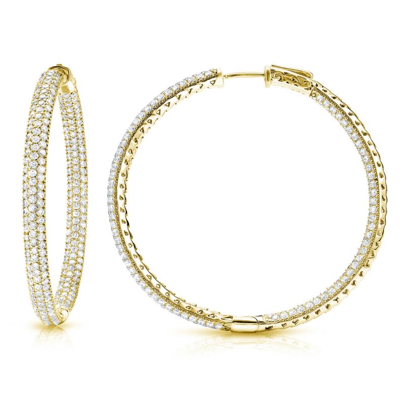 14k Yellow Gold Medium Micro Pave Round Diamond Hoop Earrings 2.00 ct ...