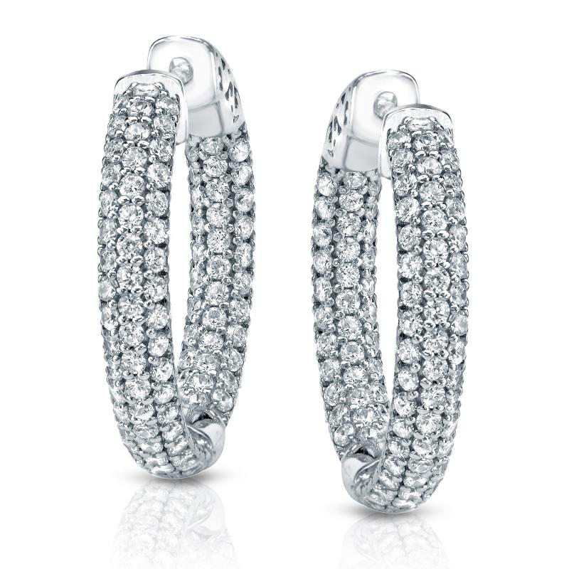 14k White Gold Large Micro Pave Round Diamond Hoop Earrings 3.50 ct. tw (H-I, SI1-SI2), 2-inch