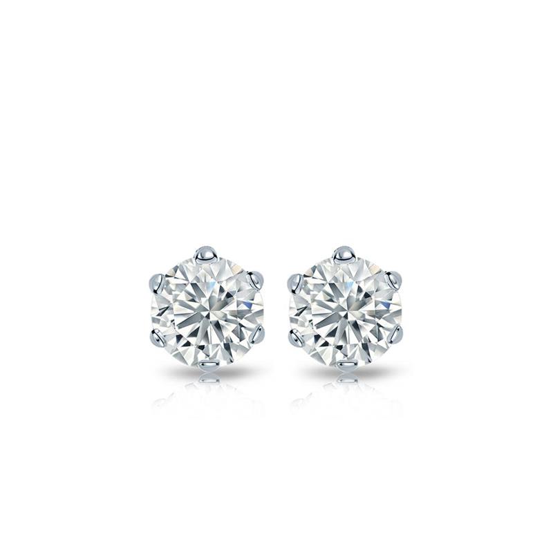 Certified 14k White Gold 6-Prong Basket Round Baby Diamond Stud ...