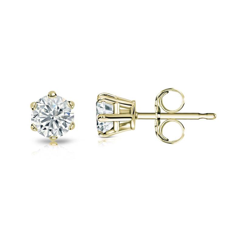 14k Yellow Gold 6Prong Basket Round Baby Diamond Stud Earrings 0.10ct. tw. (IJ, I1