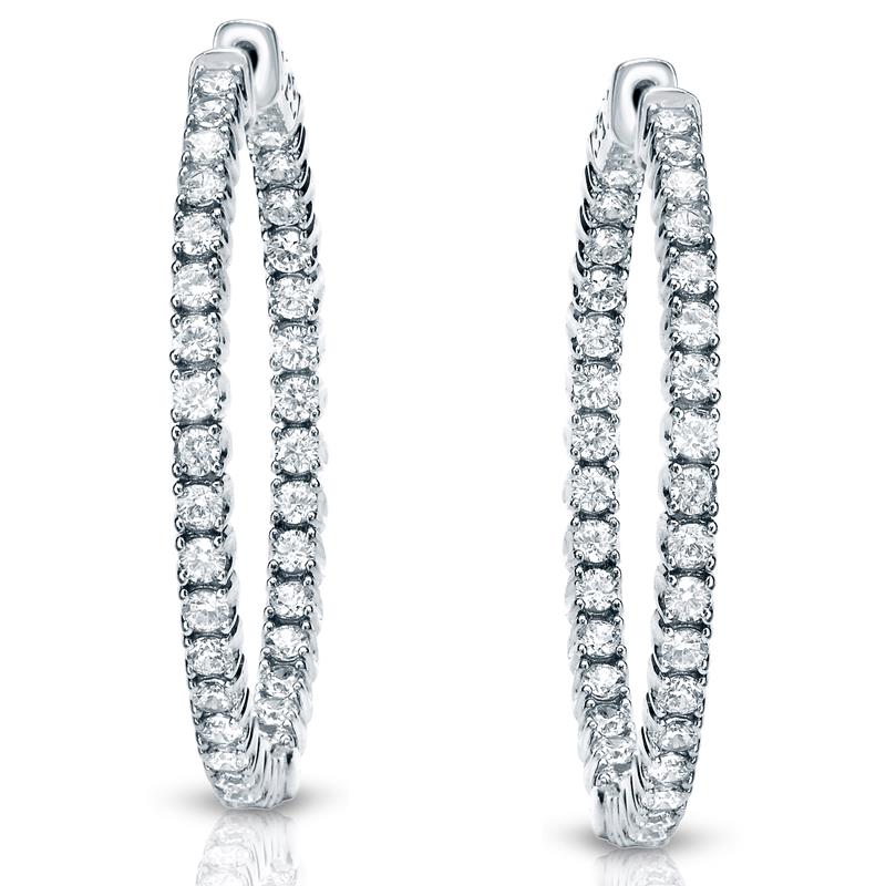 Certified 14K White Gold Medium Round Diamond Hoop Earrings 3.00 ct. tw.  (H-I, SI1-SI2), 1.25 inch