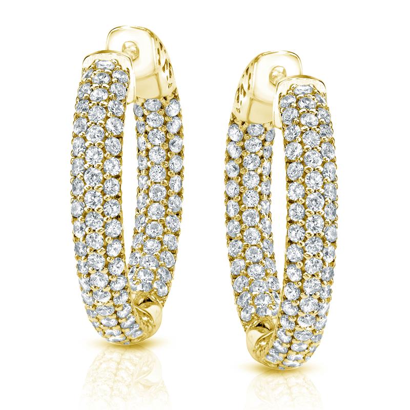 14K Yellow Gold Medium Pave Round Diamond Hoop Earrings 2.75