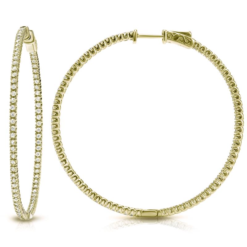 14K Yellow Gold 1.0 ct. Diamonds V Shape Inside Out Hoop Earrings