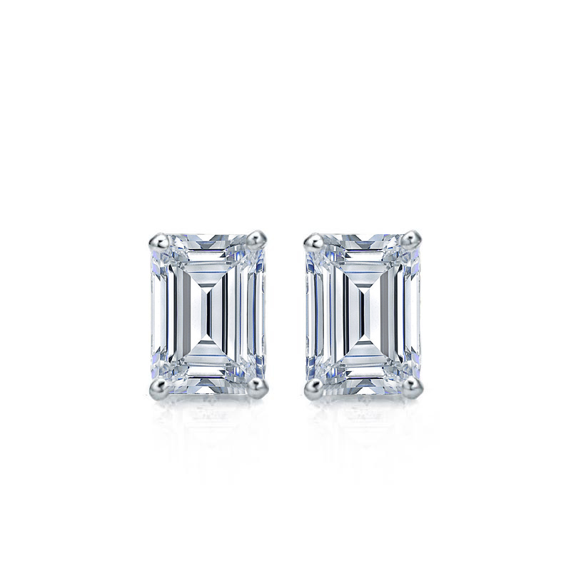 Natural Diamond Stud Earrings Emerald 0.50 ct. tw. (I-J, I1) 14k White ...