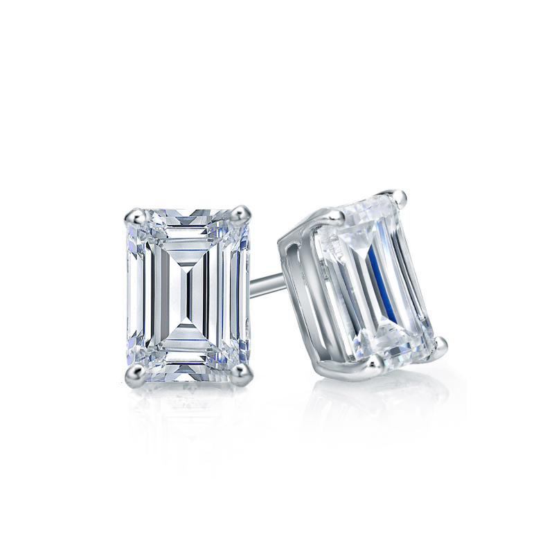 Natural Diamond Stud Earrings Emerald 0.62 ct. tw. (I-J, I1) 14k White ...