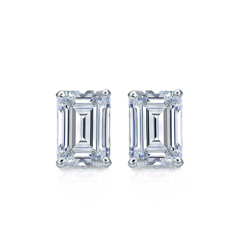 Natural Diamond Stud Earrings Emerald 0.62 ct. tw. (I-J, I1) 14k White ...