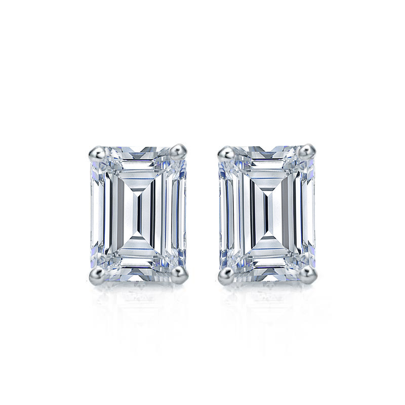 Natural Diamond Stud Earrings Emerald 0.75 ct. tw. (G-H, SI1) 14k White ...