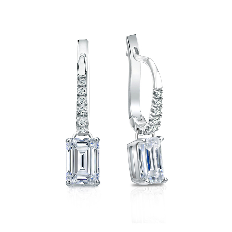 Emerald cut store diamond drop earrings