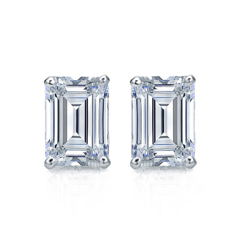 Natural Diamond Stud Earrings Emerald 1.00 ct. tw. (I-J, I1) 14k White ...