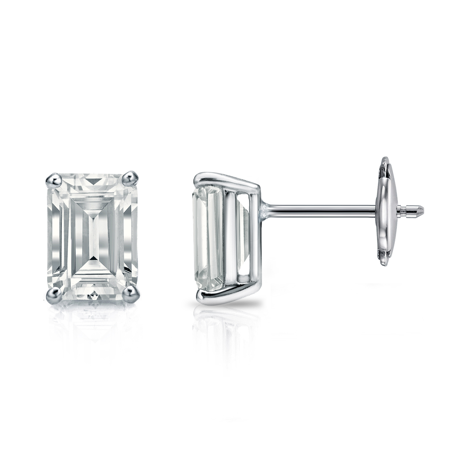 Natural Diamond Stud Earrings Emerald 1.00 ct. tw. (I-J, I1) 14k White ...