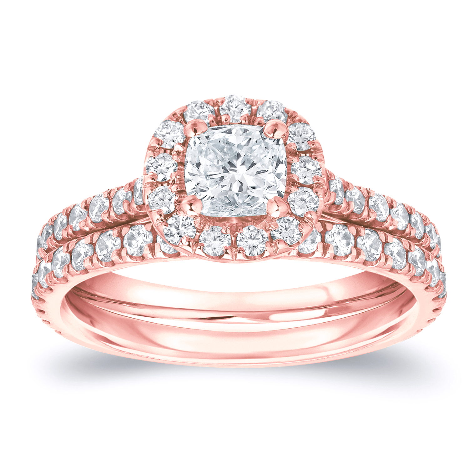 Cushion-Cut Diamond Wedding Ring Set in 14k Rose Gold 1.00 ct. tw. (G-H ...