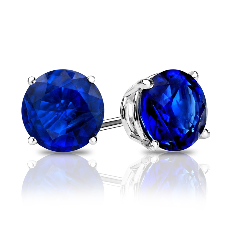 2.49 CT 6x6MM 14K W/Y PLATED GOLD SILVER PRINCESS BLUE SAPPHIRE STUD EARRINGS 