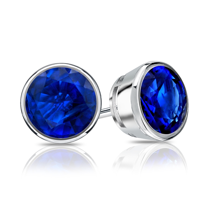 14k White Gold Bezel Round Blue Sapphire Gemstone Stud Earrings 0.25 ct. tw.