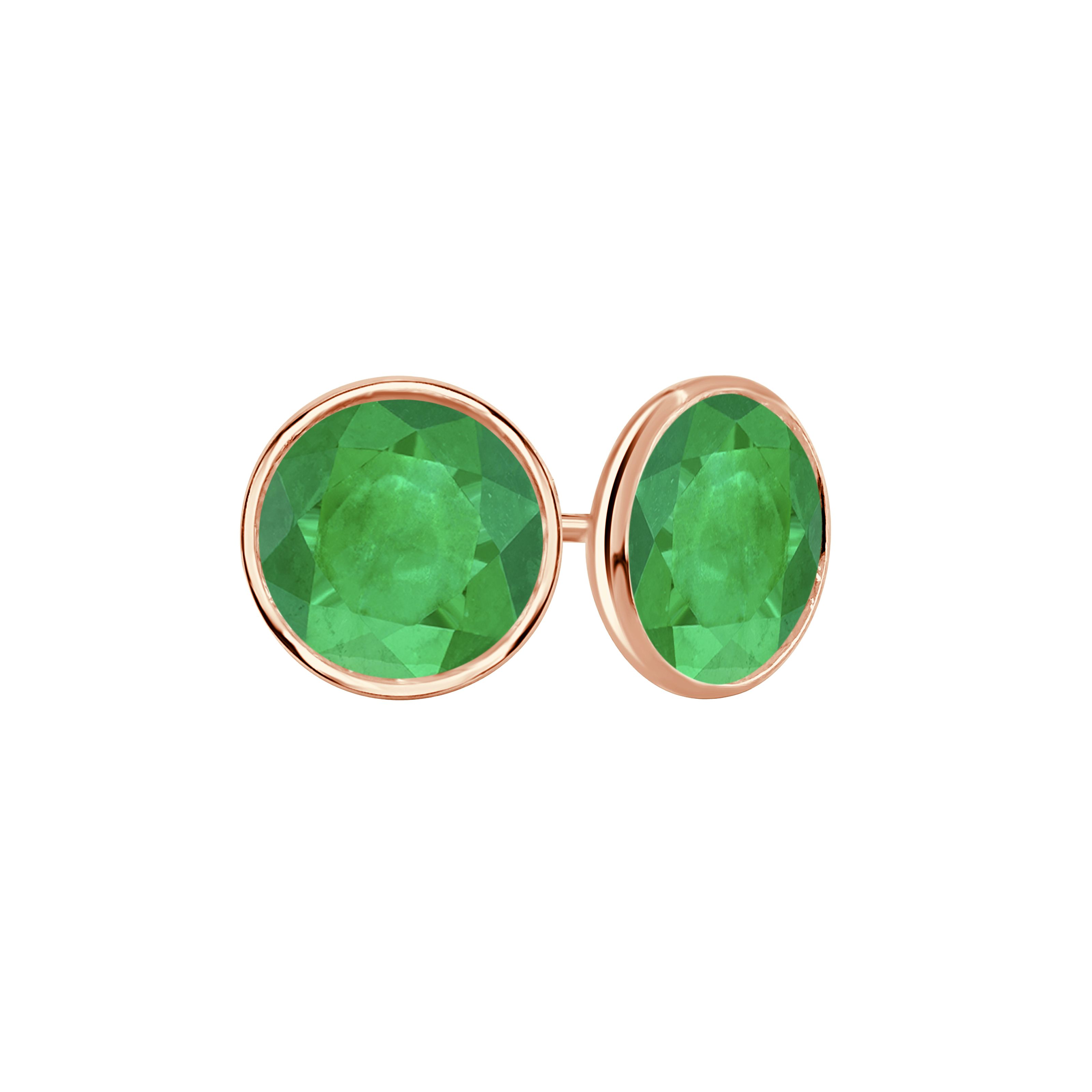 新品・未使用【GODSIZE】ROSE STUD w/emerald 14k Rose Gold Bezel Round Green Emerald Gemstone Stud Earrings