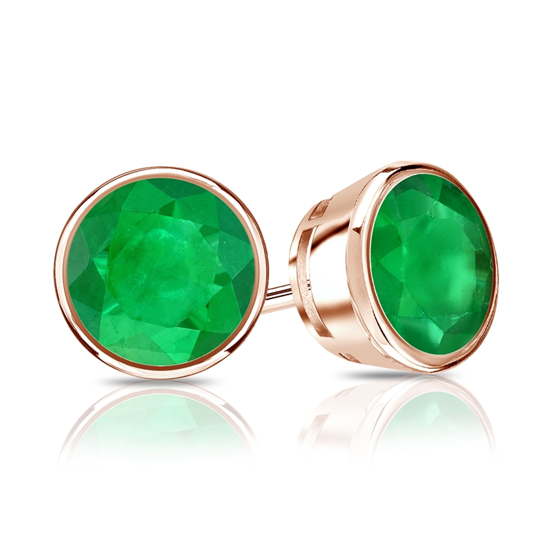 1.50CT Halo Created Green Emerald Diamond Stud Round Earrings 14k Yellow Gold 