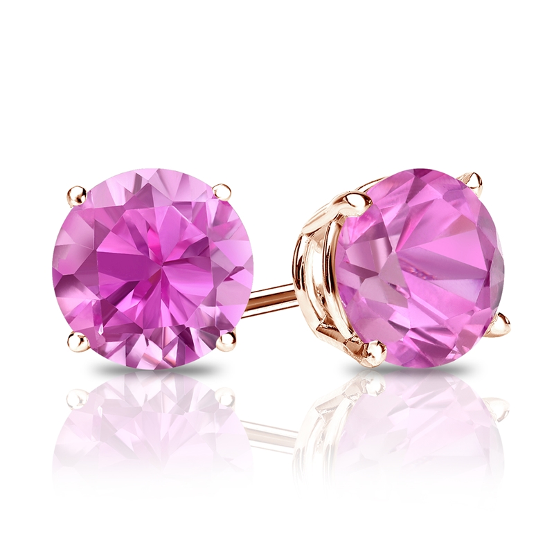 2.00Ct Round Cut Pink Sapphire Diamond Stud Earrings 14K White Gold Over.