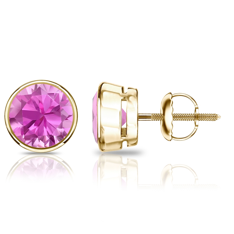 14k Yellow Gold Bezel Round Pink Sapphire Gemstone Stud Earrings 0.25 ...