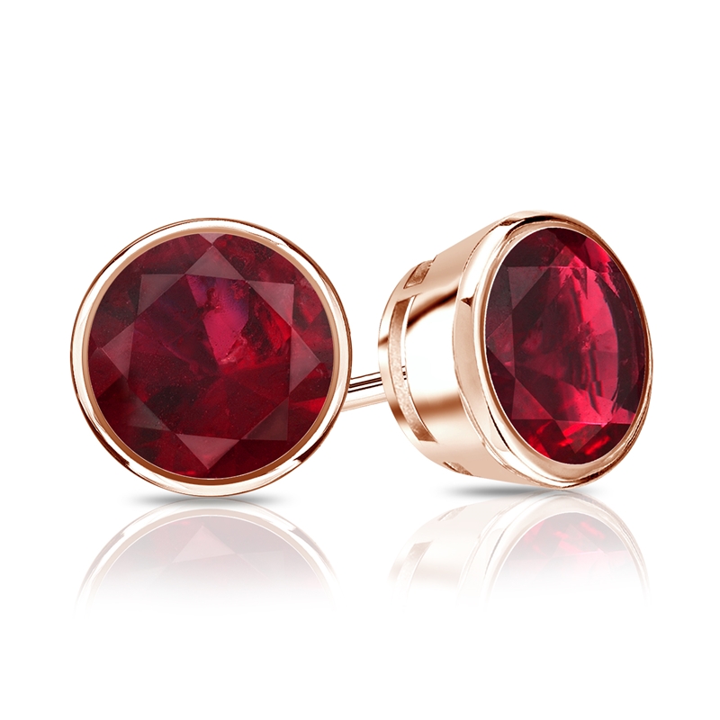 14k Rose Gold Bezel Round Ruby Gemstone Stud Earrings 0.75 ct. tw ...