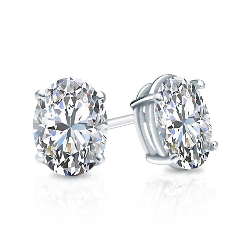 Natural Diamond Stud Earrings Oval 1.00 ct. tw. (G-H, SI1) 14k White Gold  4-Prong Basket